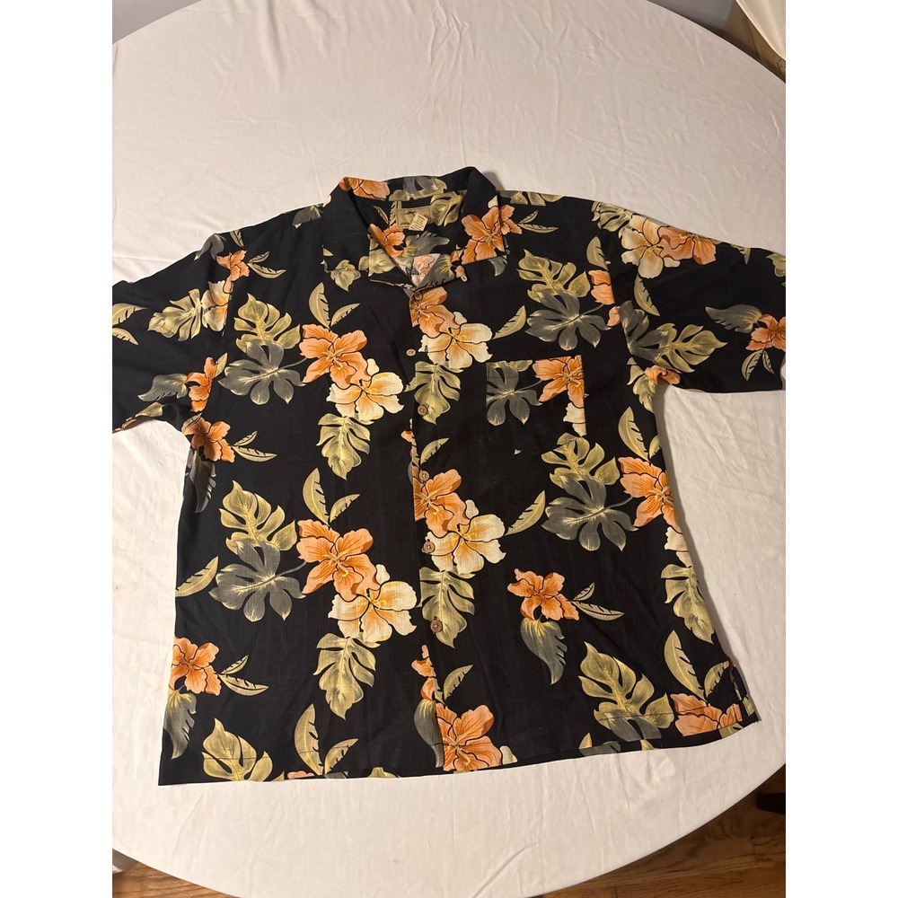 Jamaica Jaxx Silk Floral Hawaiian Shirt Mens XXL Black Orange Excellent Tropical